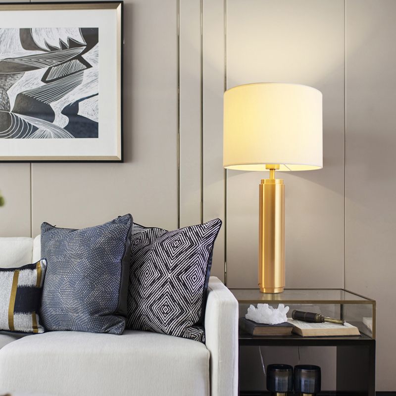 1 table de tête de tête de tête lampe de nuit blanche contemporaine avec ombre de tissu de tambour