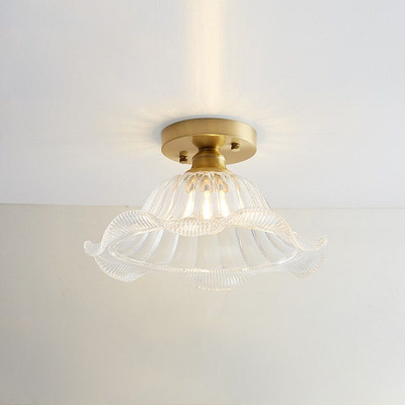 Modern Ceiling Light 1-Light Copper Ceiling Mount Light with Glass Shade for Aisle