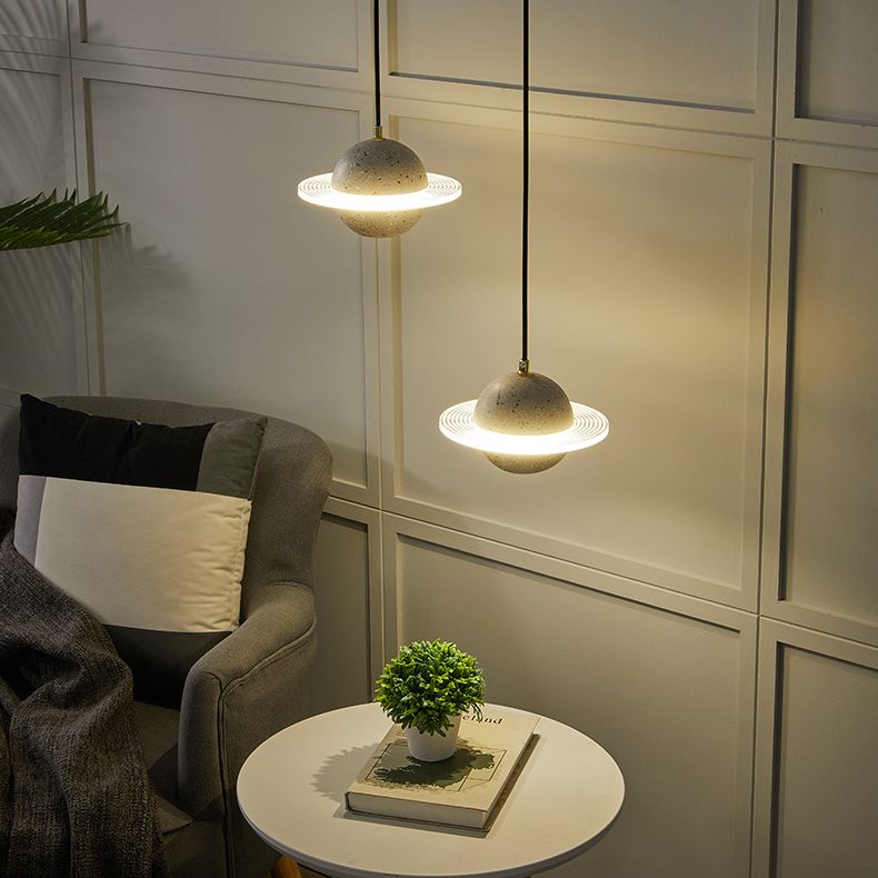 1 Light Planet Light Kit Modern Cement Hanging Light with Hanging Cord for Restaurant