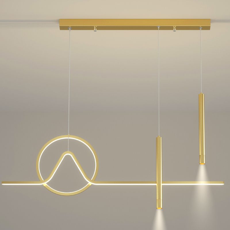 Linear Island Light Fixture Modern Chandelier Metal 4 Light Island Lighting Fixture in Gold