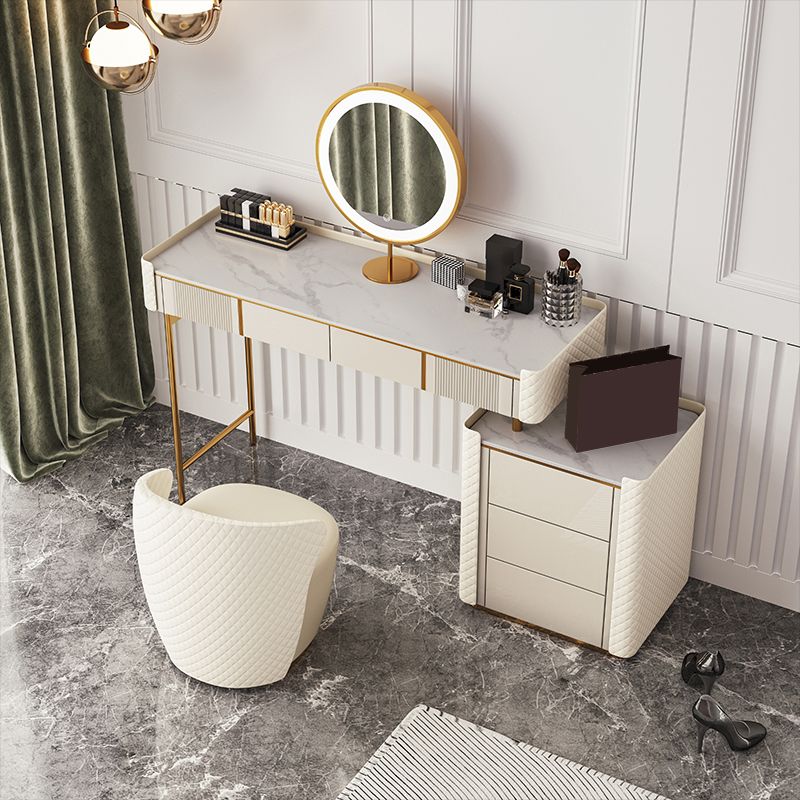 5-Drawer Vanity Makeup Table Set Metal Dressing Table with Padded Stool