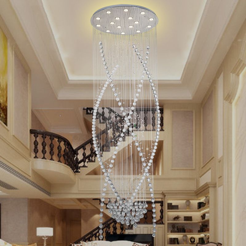 12 Bulbs Crystal Hanging Lamp Contemporary White Cascades Stair Cluster Pendant Light