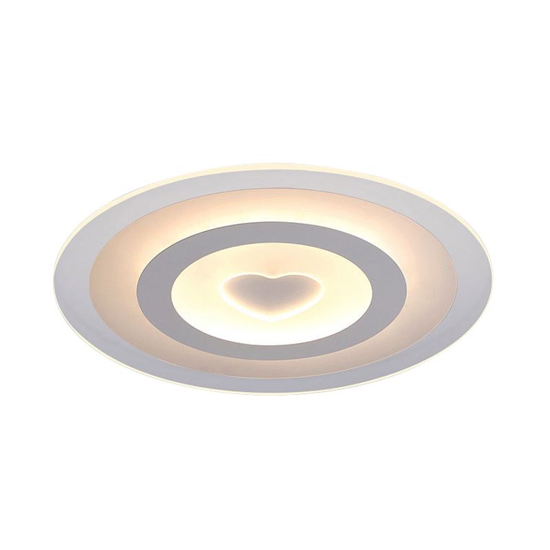 Modern Heart Design Ceiling Lamp Ultrathin Acrylic LED White Flush Mount in Warm/White/Inner Warm Outer White Light
