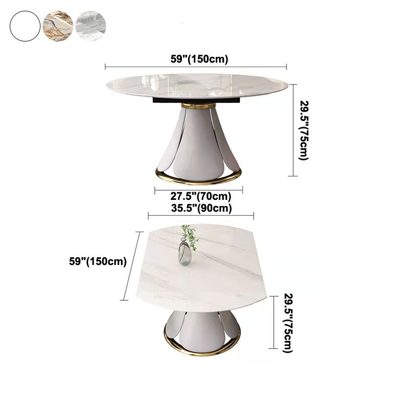 Glam Sintered Stone Extendable Table Round Shape Kitchen Dining Table with Pedestal Base