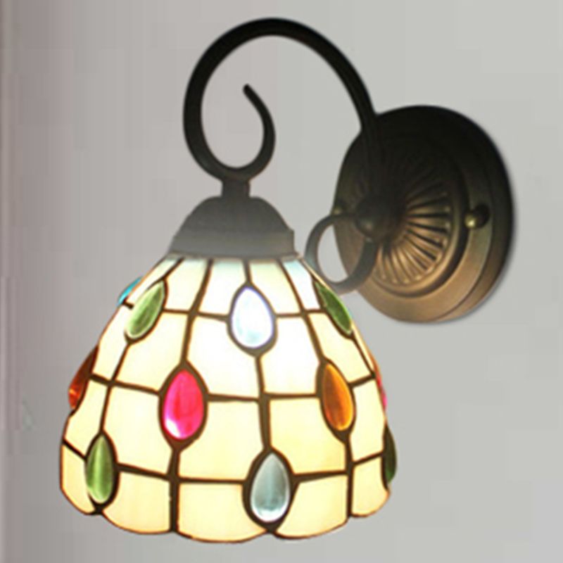 Tiffany Dome Wall Sconce with Colorful Jewelry Art Glass 1 Light Wall Light in Blue/Clear for Restaurant