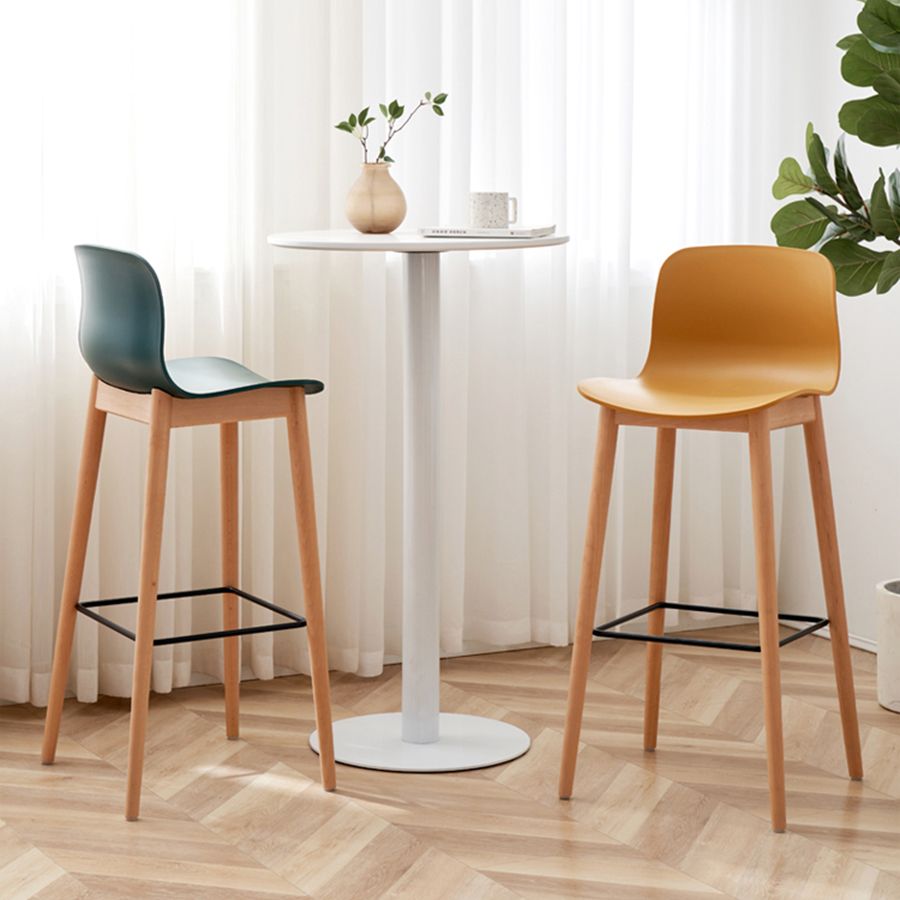 Modern Wood Barstool Simple Low Back Indoor Tall Stool with Plastic Seat