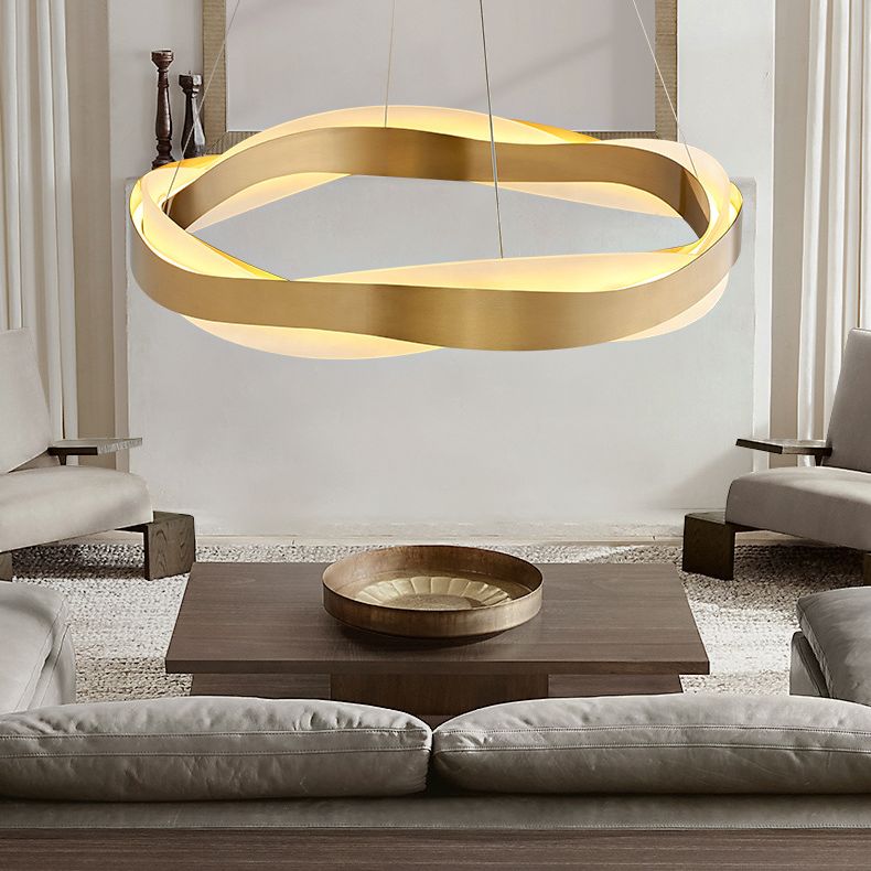 Goldener Kreis LED -Anhänger Beleuchtung minimalistischer Acryl -Kronleuchter für Wohnzimmer