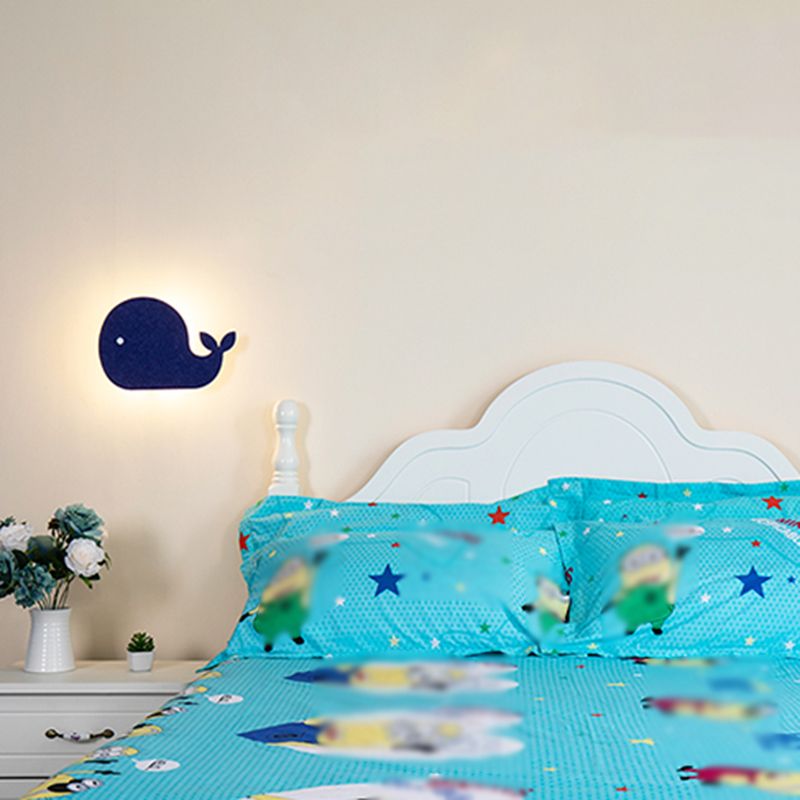 Cartoon Animal LED Sconce Lamp Polyester Children's Bedroom Wall Light Fixture