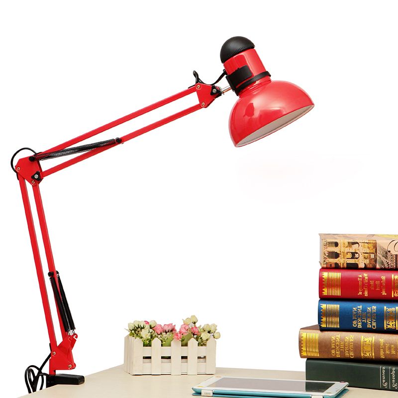 Adjustable Dome Shade Desk Lamp Simple Style Metallic 1 Light Black/Red Reading Book Light for Study Room