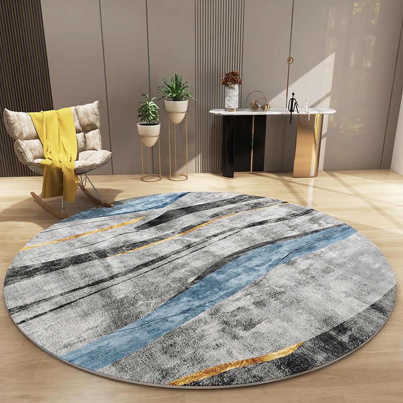 Chic Grey Area Rug Modern Polyester Area Carpet Geometric Pattern Anti-Slip Rug for Living Room