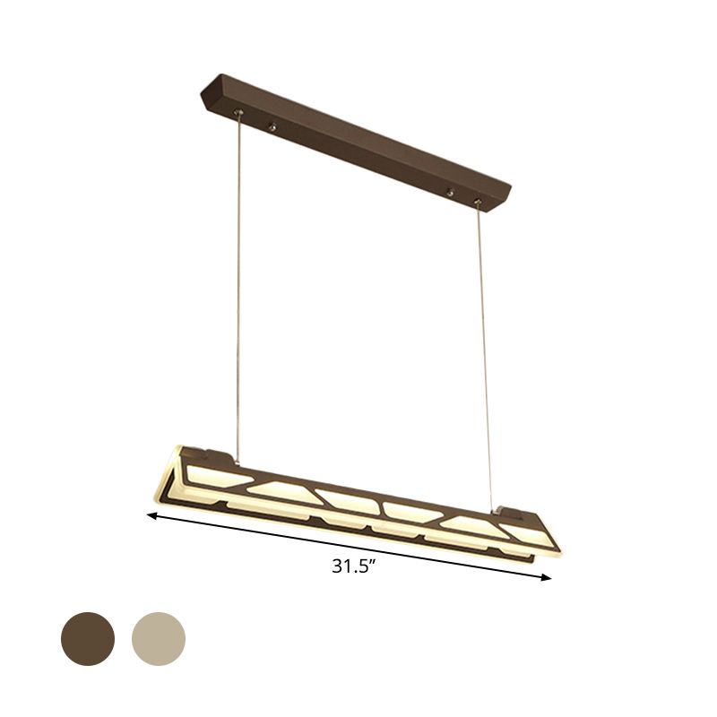Luz de techo colgante acrílico LED acrílico LED lineal en blanco/marrón, 31.5 "de ancho