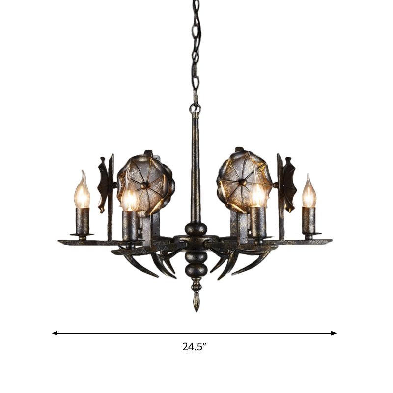 Vintage Aged Brass Chandelier Candle 6 Lights Metallic Pendant Lamp for Farmhouse Cottage
