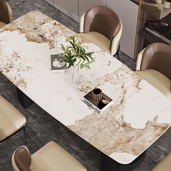 Modern Steel Dinette Set 1/2/7 Pieces Rectangle White Sintered Stone Top Dining Table Set