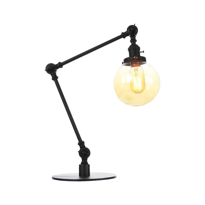 Industrial Global Table Lamp Amber/Clear Glass 1 Light Restaurant Table Light with Adjustable Arm in Black/Brass Finish