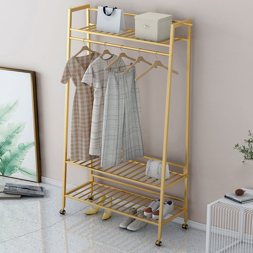 Glam Metal Hall Stand Hanging Rail Storage Shelving and 2 Hooks Coat Hanger