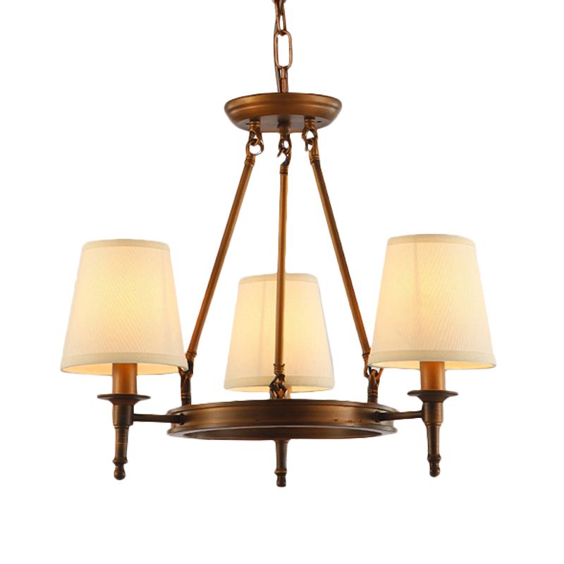 Konische Wohnzimmer Decke Kronleuchter klassischer Stoff 3/6/8 Lichter Antique Messing Hanging Fixture