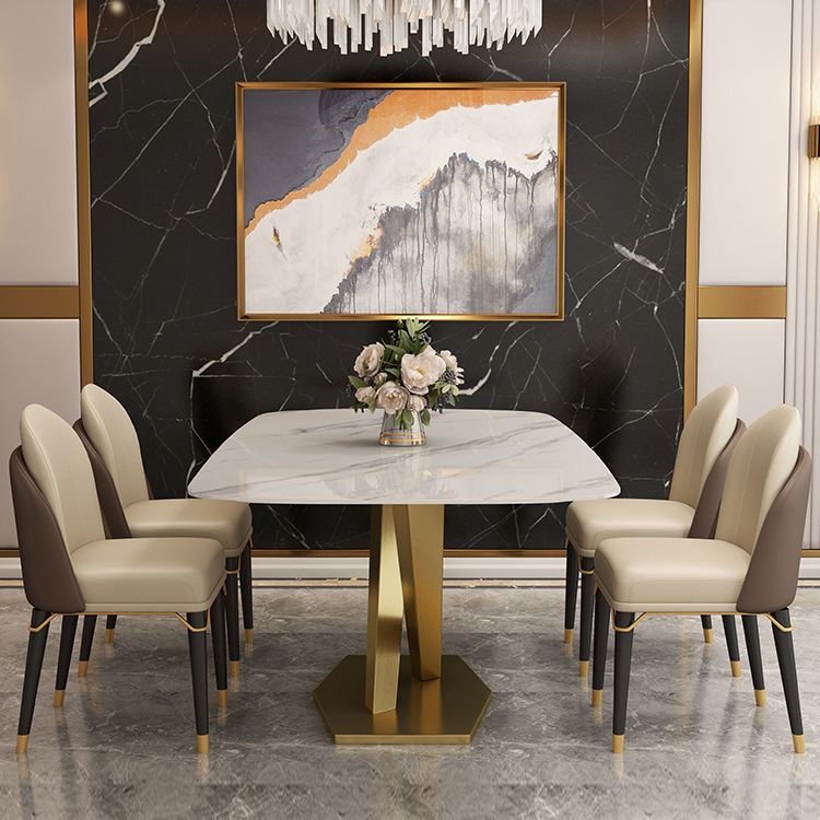 Traditional Luxury Pedestal Table Stainless Steel Base Rectangle Dinner Table for Home