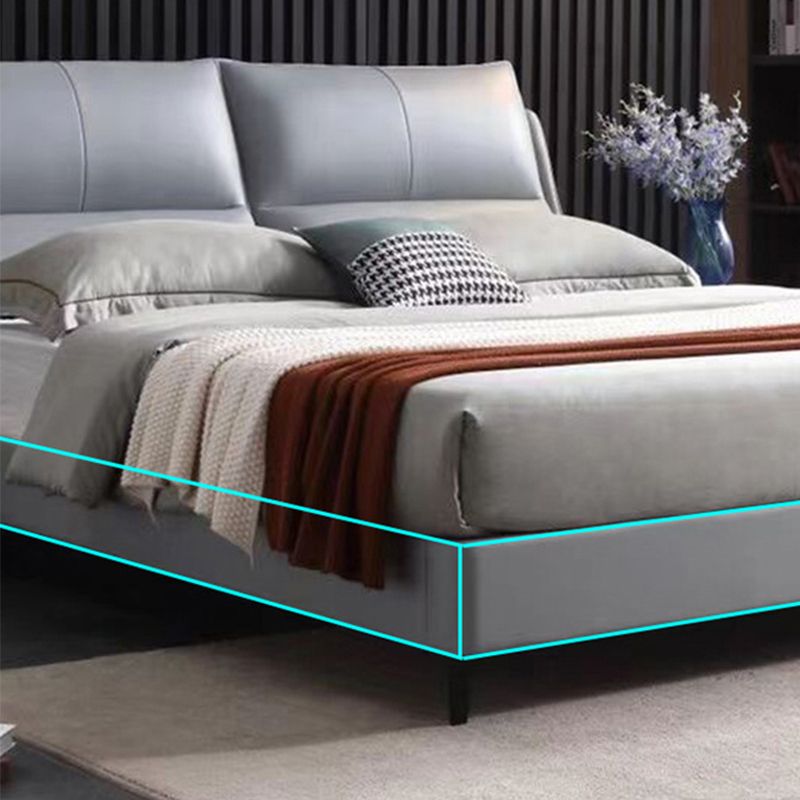 Modern Gray Bed Frame Upholstered Solid Color Standard Bed with Custom Gold Leg