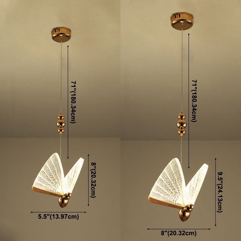 Luz colgante de mariposa acrílica, luces de techo colgantes de lujo modernas para dormitorio