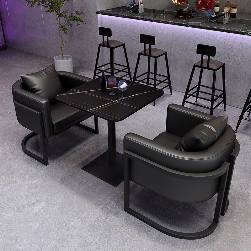 Black Sintered Stone Dining Table Industrial Metal Base Dining Table