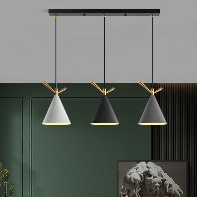 Modern Cone Shade Island Pendant Light 3-Light Ceiling Light with Metal Shade
