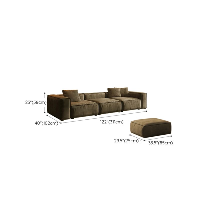 Contemporary Stain Resistant Square Arm Sofa in Brown for Living Room