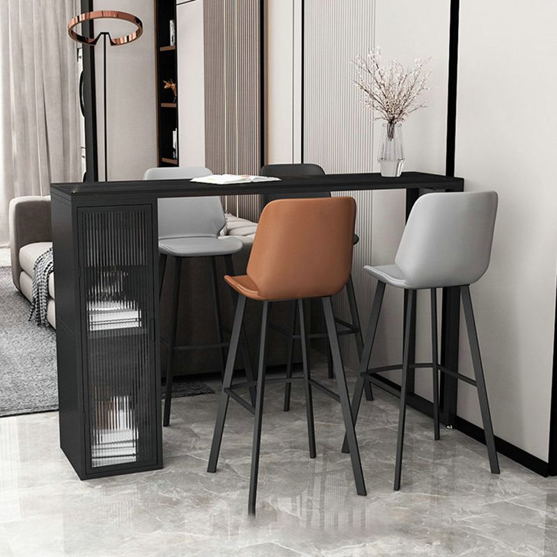 Faux Marble Black Counter Height Dining Table Industrial Metal Base Counter Wine Table