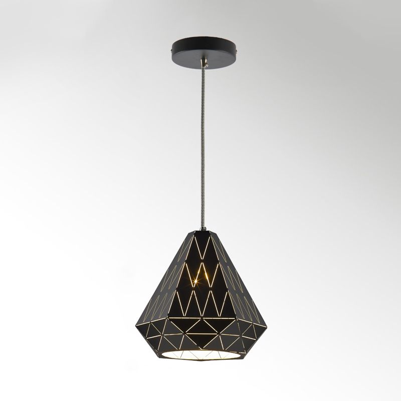 Éclairage de pendentif diamant en métal MODERNE MODERNE ÉLECTRÉ 1 LUMINE LUR SUSPENSION EN NOIR