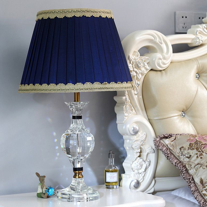 Lampada da comodino a forma di vaso modernista in cristallo trasparente con 1 lampada da lettura a testa in blu