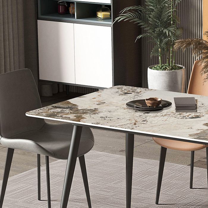 Stone Top Dining Table Rectangle Contemporary Dining Table with 4 Black Legs