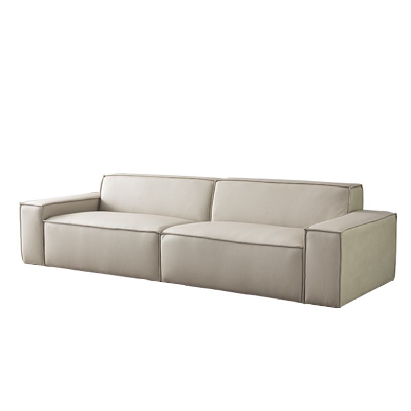 Contemporary White Cushions Square Arm Living Room Genuine Leather Seating