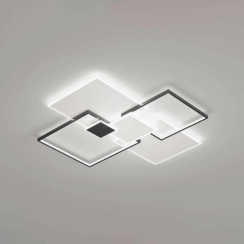 Lámpara de techo cuadrada, lámpara de techo LED de metal simple para dormitorio, montaje empotrado, color negro