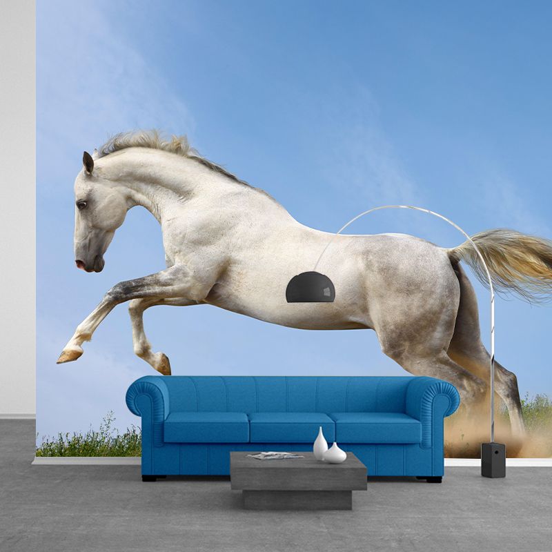 Environment Friendly Mural with White Horse Painting Mildew Resistant Wallpaper Home Decor