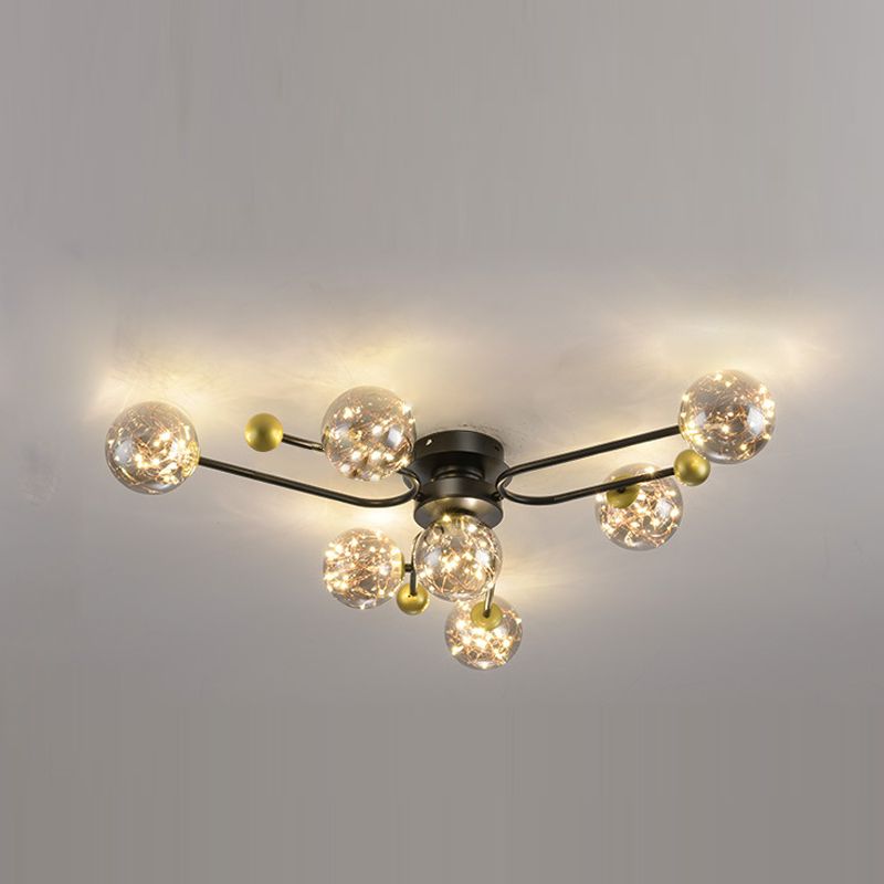 Modern Ball Semi Flush Ceiling Light Glass Living Room LED Ceiling Light
