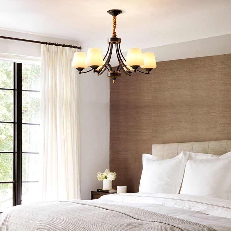Bronze Pendant Light in Traditional Vintage Style Copper Sputnik Chandelier with Frosted Glass Shade