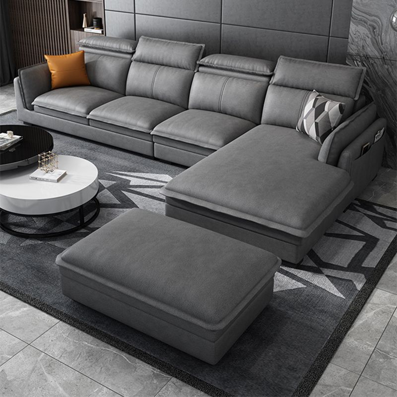 Contemporary Wood and Faux Leather Sofa & Chaise Square Arm Sofa
