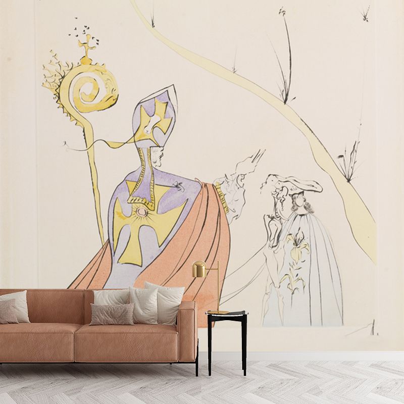 Religious Crown Ceremony Mural Surrealism Non-Woven Cloth Wall Covering in Pink for Home