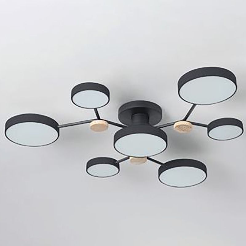 Modern Round Ceiling Light Colorful Multi Light Flush Mount Light with Wood for Bedroom