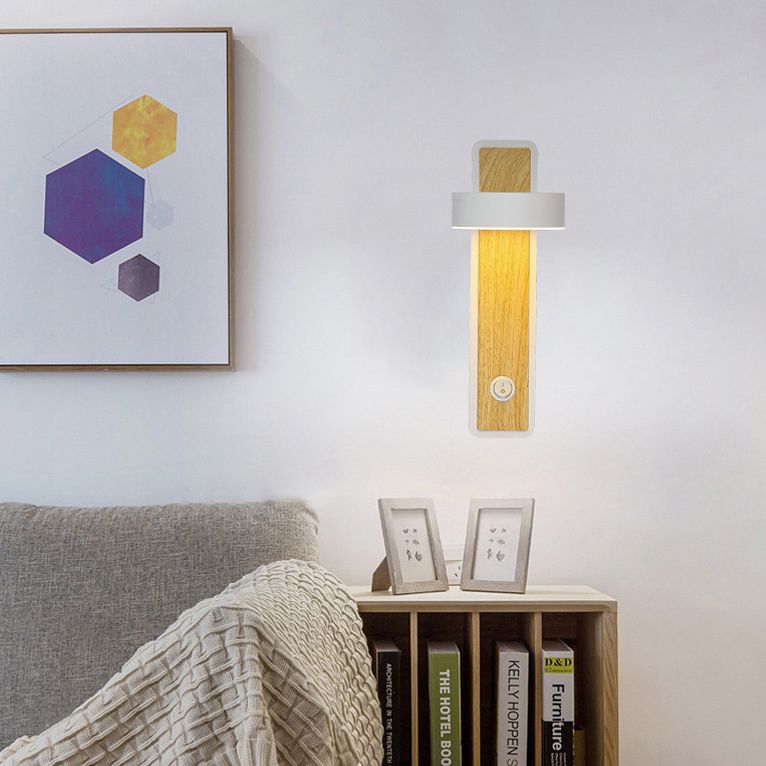 Geometric Shade 1-Light Wall Sconce Modern Style Wooden Wall Mount Light Fixture