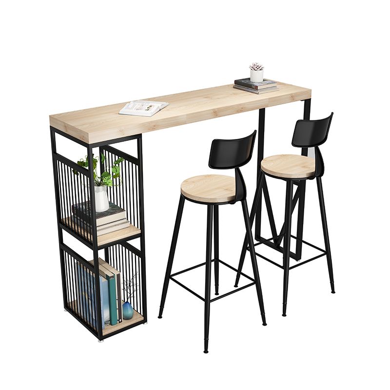 Natural Finish Solid Wood Top Bar Table Contemporary Metal Frame Pub Table