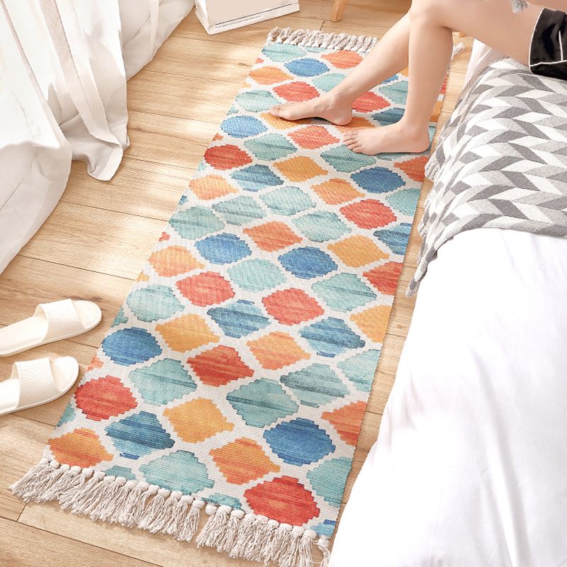 Multi Colored Nordic Rug Cotton Blend Flower Printed Area Carpet Easy Care Pet Friendly Indoor Rug for Room