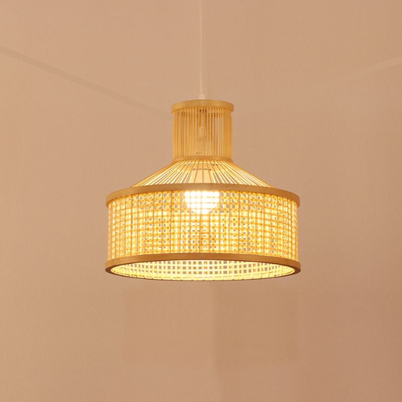 Lámpara colgante en forma de granero Bambú de estilo contemporáneo 1 Cabeza de techo beige en beige