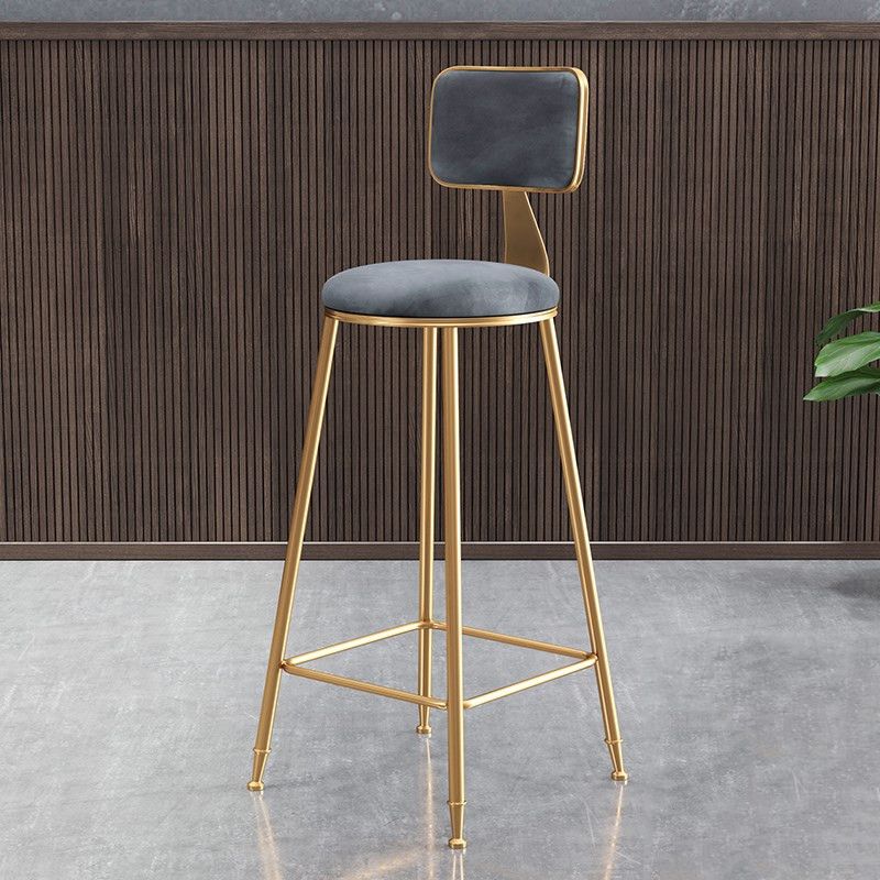 Glam Armless Counter Stool Iron Household Bar Stool with Cushion and Pedal