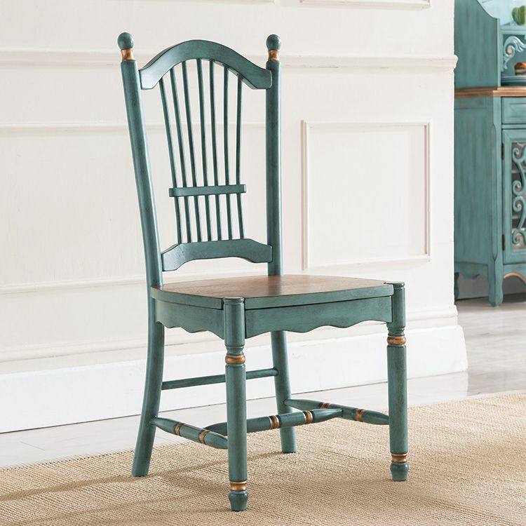 Traditional Wooden Dining Room Set Standard Height with Rectangle Top and Blue Base Dining Furniture