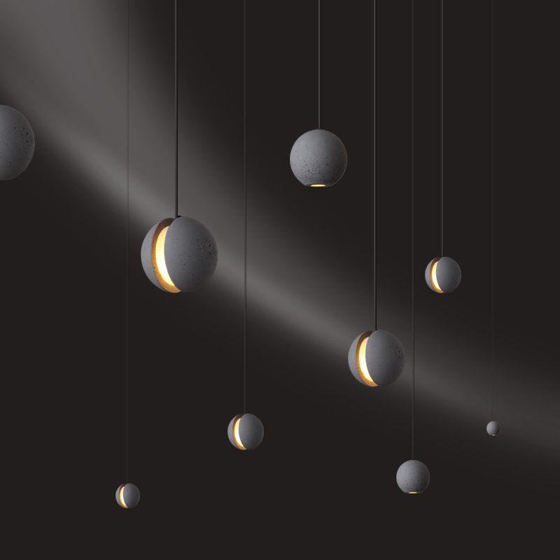 Creative LED Moon Hanging Light Fixtures Sphere Cement Hanging Lights for Indoor Decoration