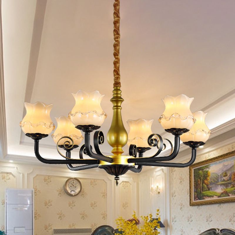Antique Blossom lampadario illuminazione a 6 teste con soffitto in vetro a 6 teste Luce a sospensione in nero