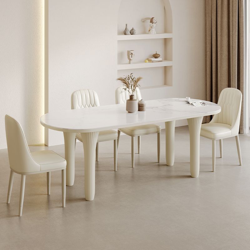 Modern Oval Stone Top Dining Table with Wood Legs for Living Room