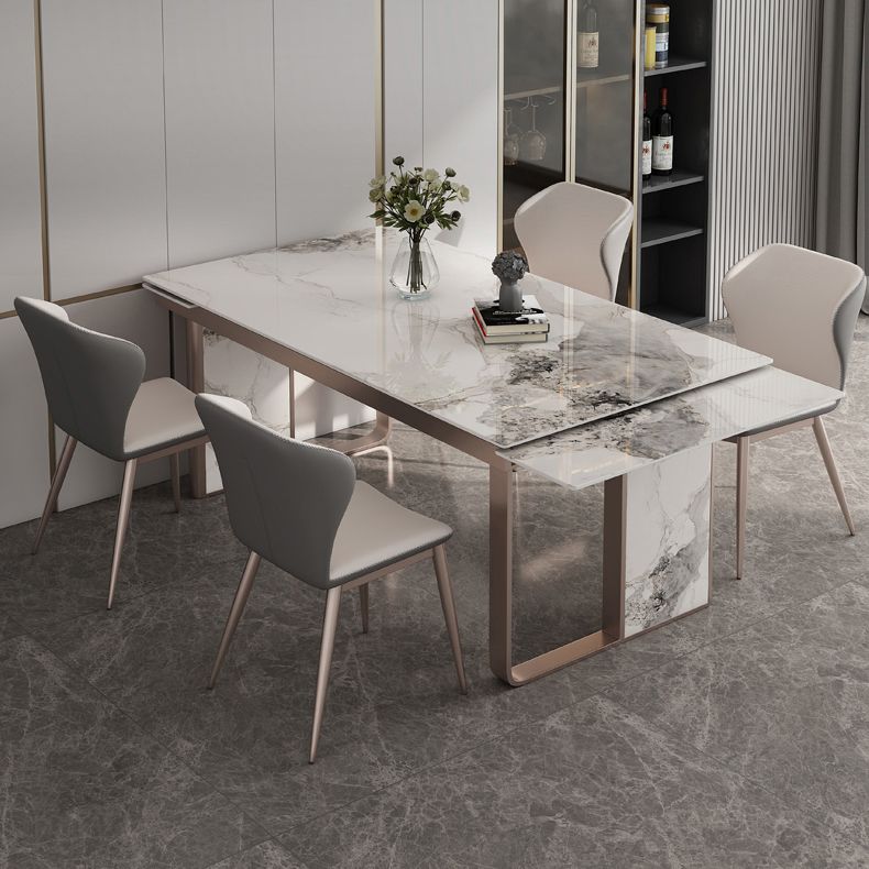 Traditional Luxury Style Dining Table Rectangle Sintered Stone Table with Double Pedestal