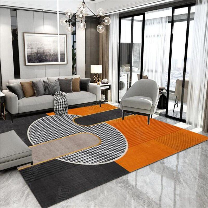 Gorgeous Orange Tone Carpet Modern Polyster Area Rug Living Room Carpet with Non-Slip Backing