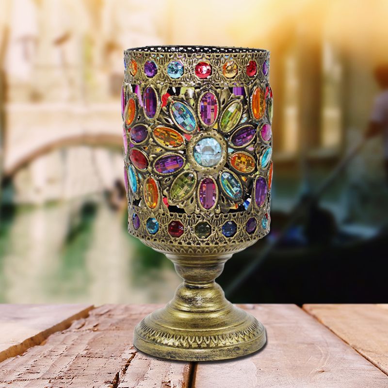 Lampe nocturne cylindrique traditionnelle 1 Éclairage de table de chevet métallique de bulbe en laiton pour le salon